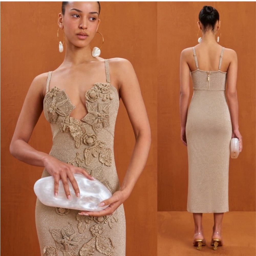 Cult Gaia Soraiya Knit Dress in Silvery Gold (XS) brand new with tags